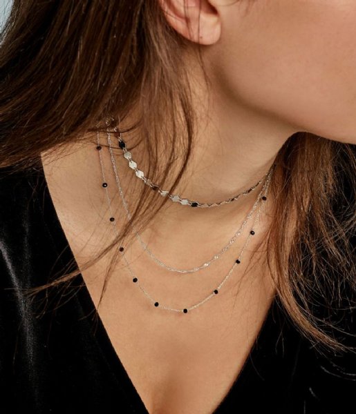 CLUSE  Essentiele Set of Two Necklaces Black Crystals silver color (CLJ22007)